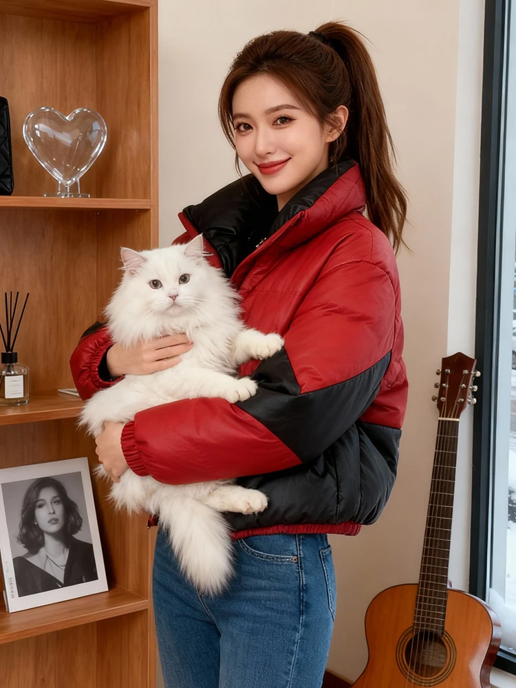 

Thiened Fce Winter Jaet Women's Pure Color Zipper Coat Warm Du down Cotton Clothes Korean Sle Loose Fit Long Sve