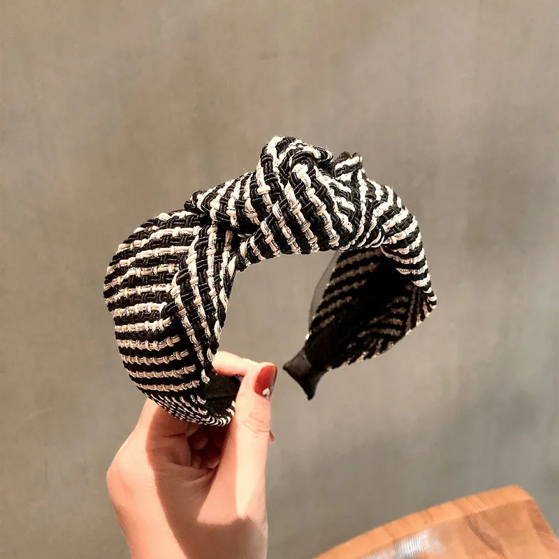 

Fashionable Korean style plaid wide edged simple headband retro sweet middle knot rabbit ear bow hair accessory