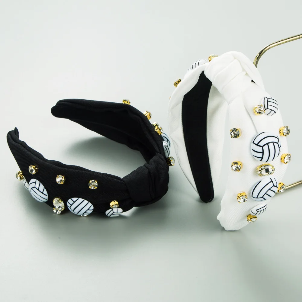 

Модная спортивная повязка на голову Heming: высококачественная женская повязка для волейбола из однотонной ткани с бриллиантовой отделкой