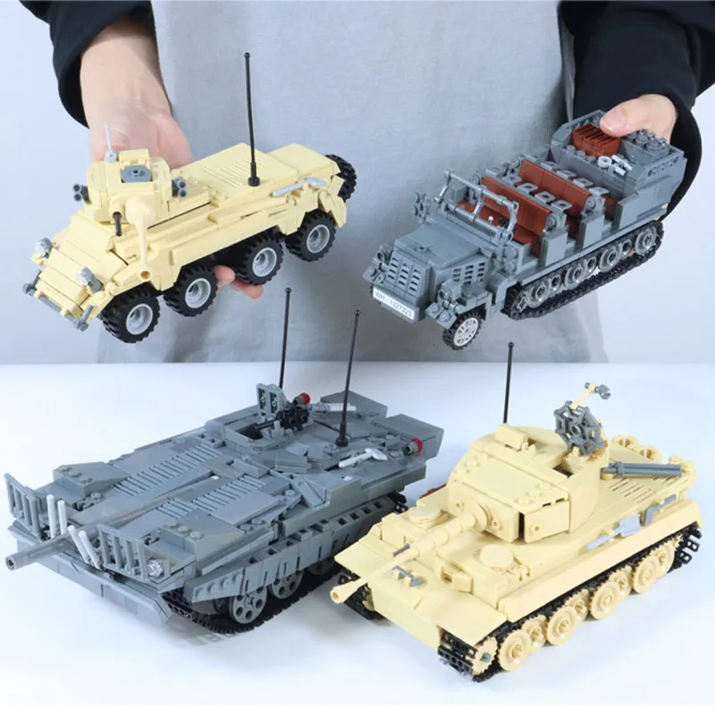 MOC WW2 German African Sweden Tiger Tank Model Brick Battle Accessories Vehicles Building Block Childrens Toys Gift