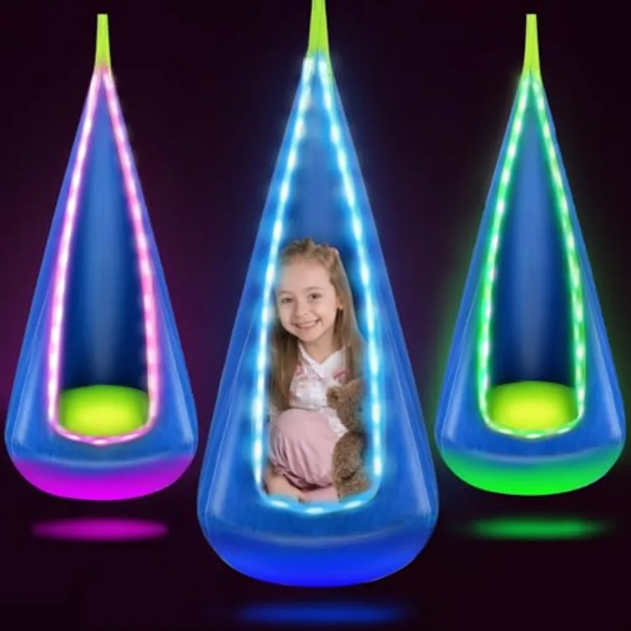 

Подвесное кресло-гамак Light Up Pod с LED-подсветкой, улучшенное, из хлопка, для детей, сенсорные качели для аутистов