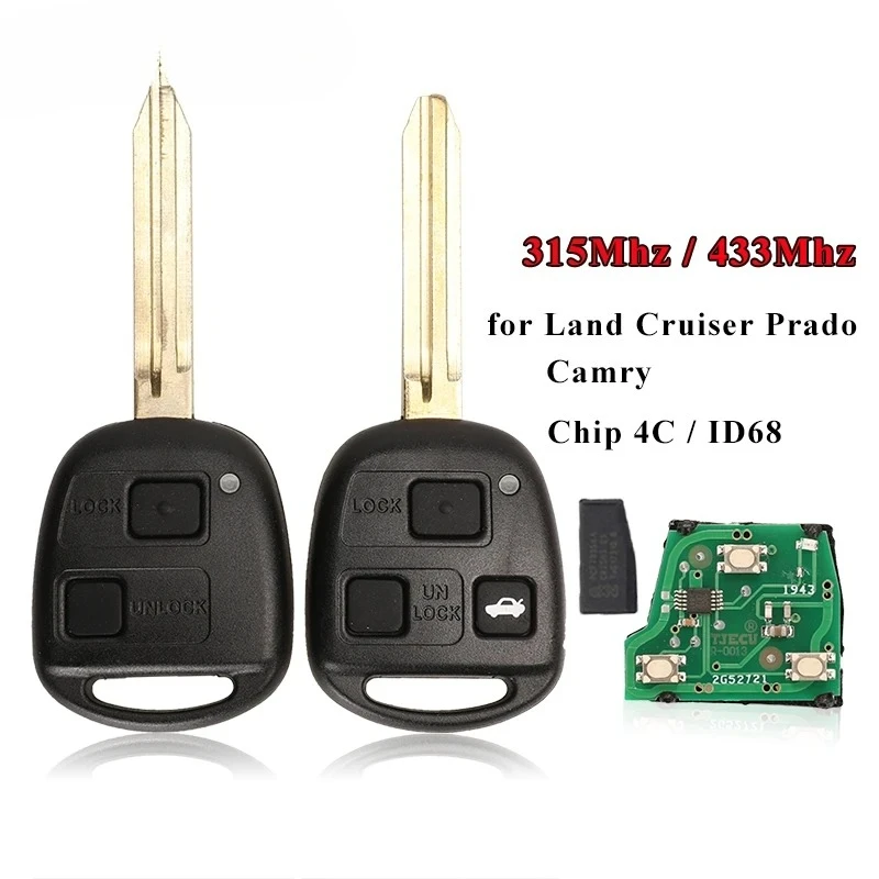 

Дистанционный ключ от автомобиля с чипом 4D67/4D68/4C для Toyota Camry Land Cruuser 120 Prado 2/3 кнопки 315 МГц 433 МГц TOY43 ключи