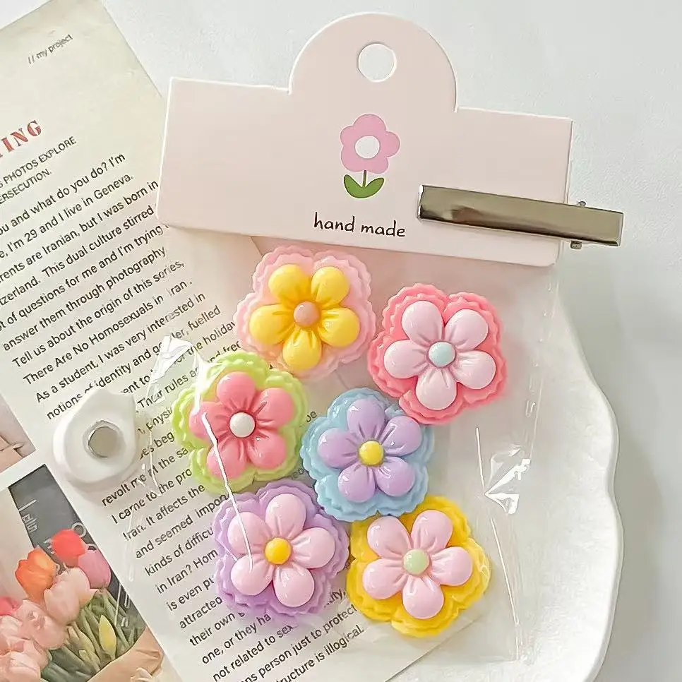 1set Mini Shiny Two Tone Five Petal Flower Resin Cabochon Model DIY Accessories Fridge Magnet Hair Clip Claw Clip Decoration