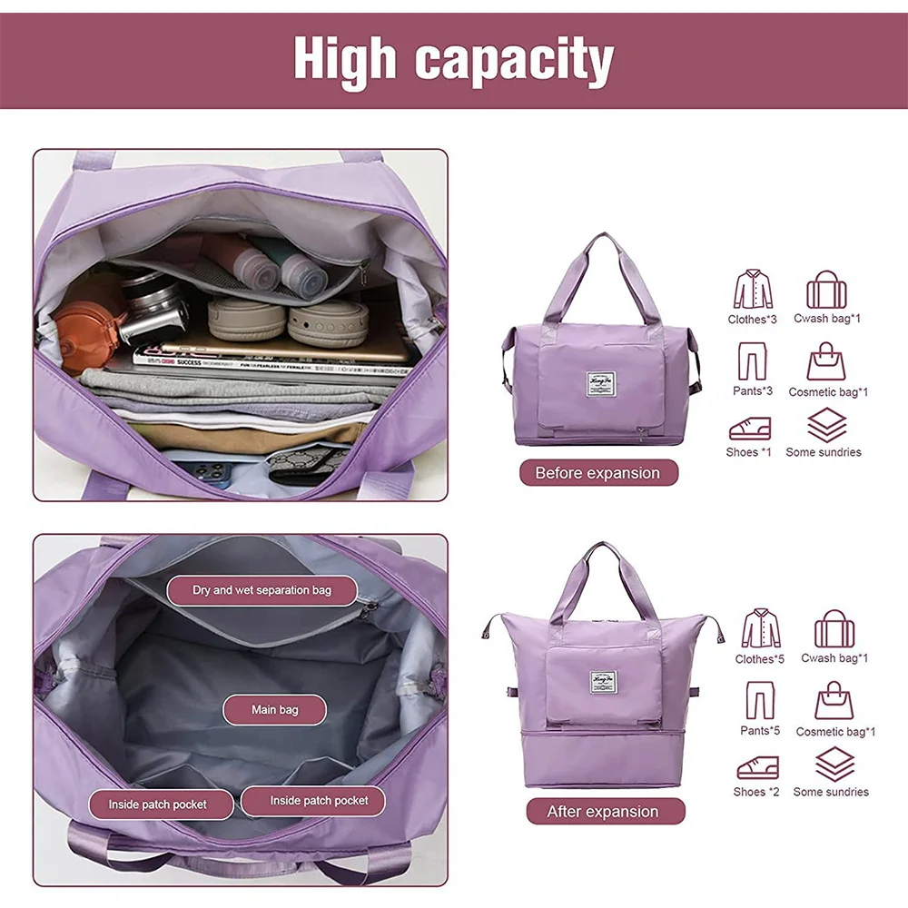 Bolsas de viaje plegables para mujer, bolso de mano impermeable, bolsa de equipaje esencial de viaje, bolsos de lona multifuncionales de gran