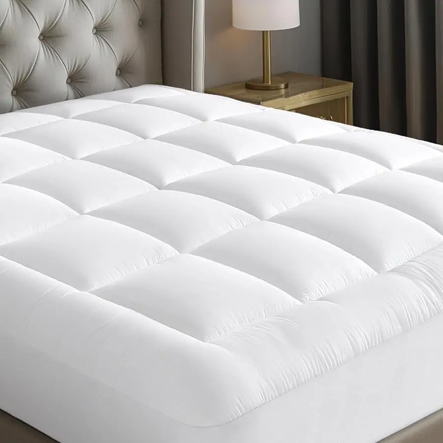 

Cloud-Like Queen Mattress Topper - 100% Cotton Top Mattress Pad for Back Pain Relief - Breathable & Naturally Cooling for Hot Sl