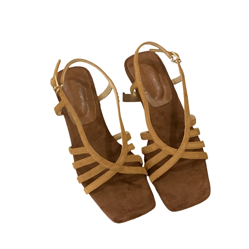 

5cm Gold Heels Sandals Brown Ladies Shoes Elegant Wedge High Heels Summer Narrowband Size 34 Woman Shoes 2026 New Arrival