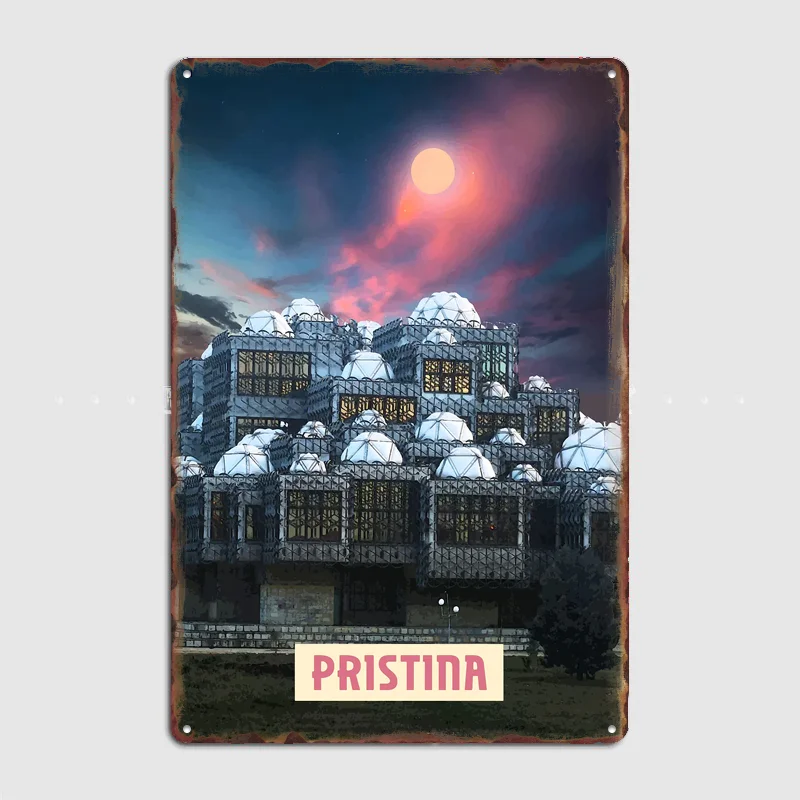 Pristina Stadtlandschaft Reiseplakat Metallschild Bar Individuelles Schlafzimmer Innenplakat Heimwanddekoration Poster Raumdekoration