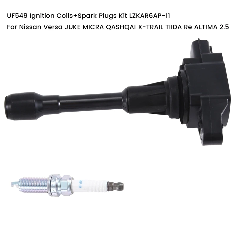 

1Lot UF549 Ignition Coils+Spark Plugs Kit For Nissan Versa JUKE MICRA QASHQAI X-TRAIL TIIDA Re ALTIMA 2.5 LZKAR6AP-11