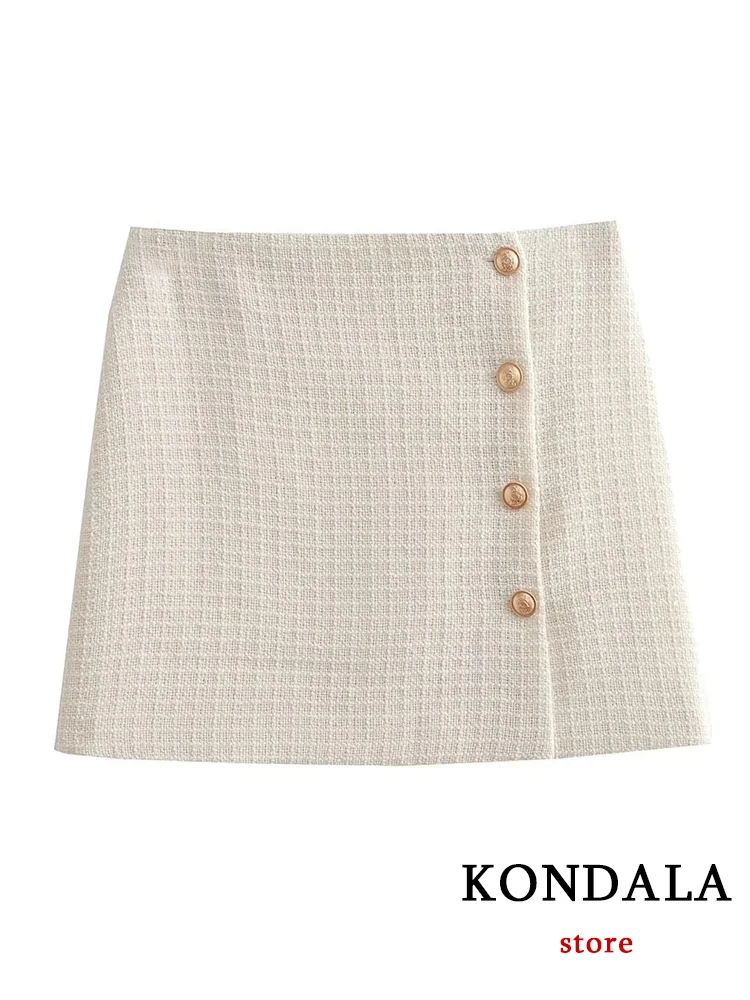 KONDALA Office Lady Beige Blazer da donna abiti manica lunga O collo Blazer oversize + minigonne a tubino a vita alta moda 2023 Set