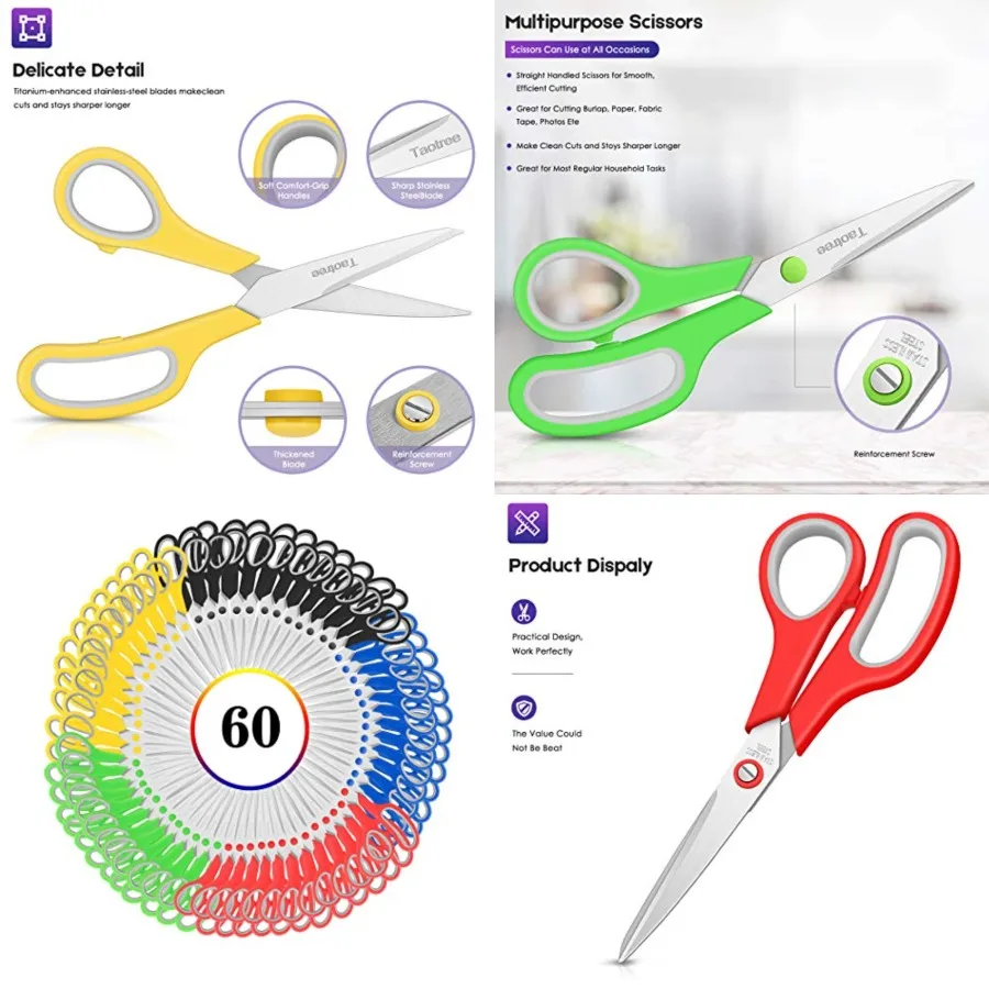 

Scissors Bulk 0-, 8" All Purpose Scissors, Soft Comfort-Grip Stainless Steel Sharp Shears for School Supplies Office Desk Home,