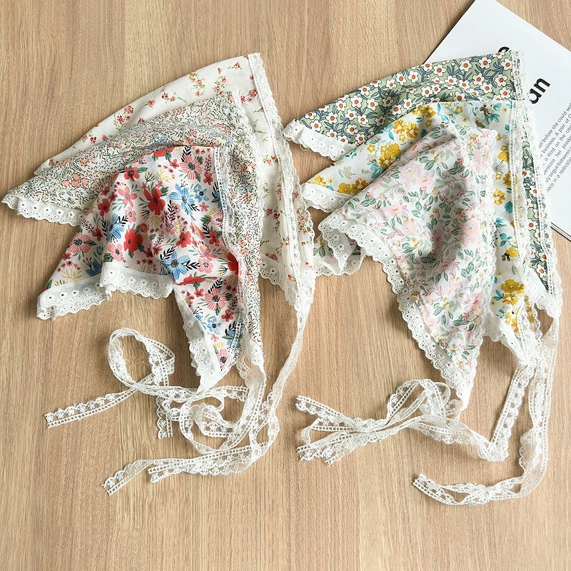 

Floral Pattern Lace Edge Headband Fashion New Triangle Bandana Sweet Neckerchief Pastoral Style Headscarf Hair Accessories