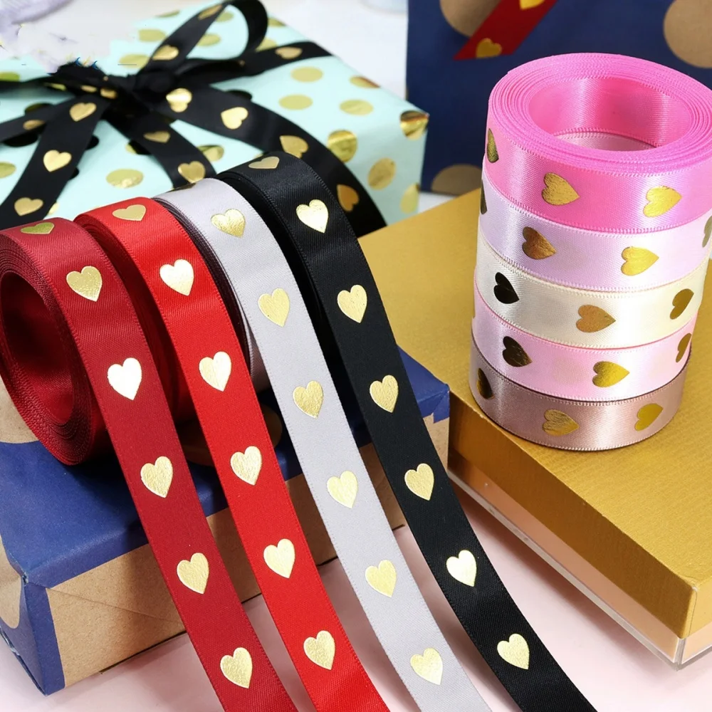 Valentine'S Day Ribbon Romantic Hot Stamping Ribbon Love Heart Ribbon High-Quality For Gift Box Valentine'S Day Anniversary