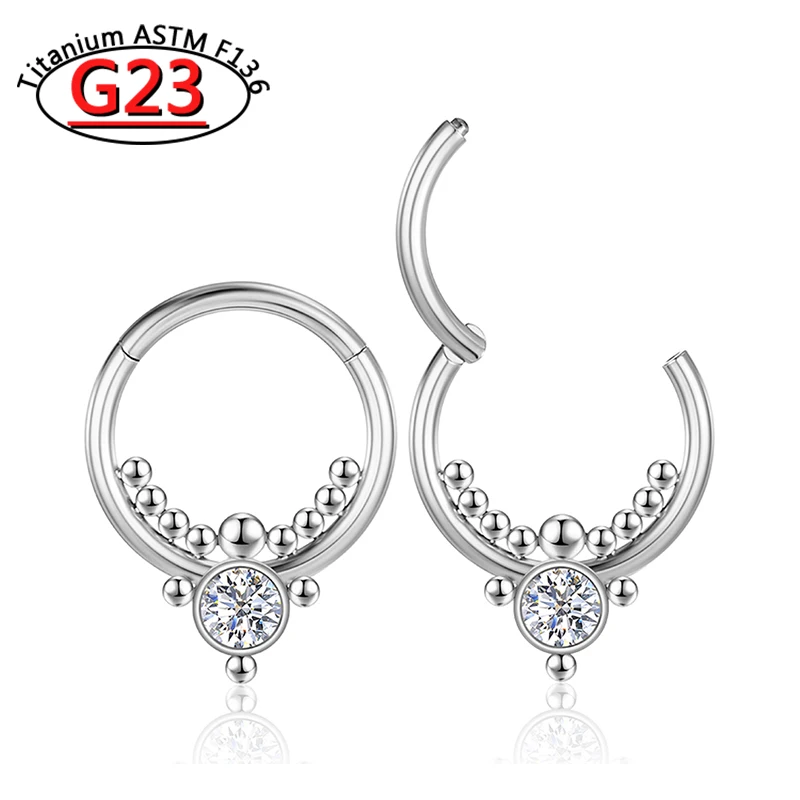 G23 Titanium Piercing Nose Rings Hinged Segment Stud Zircon Anodization Ball Hoop Septum Clicker Daith Lip Ear Cartilage Helix