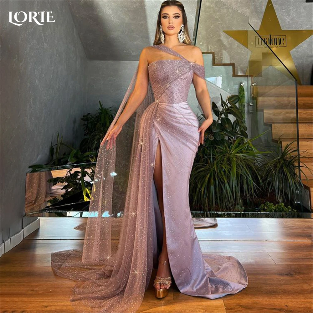 LORIE Luxury Glitter Mermaid Evening Dresses Off Shoulder Shiny High Side Slit Prom Dress Saudi Arabia Pageant Bride Party Gowns