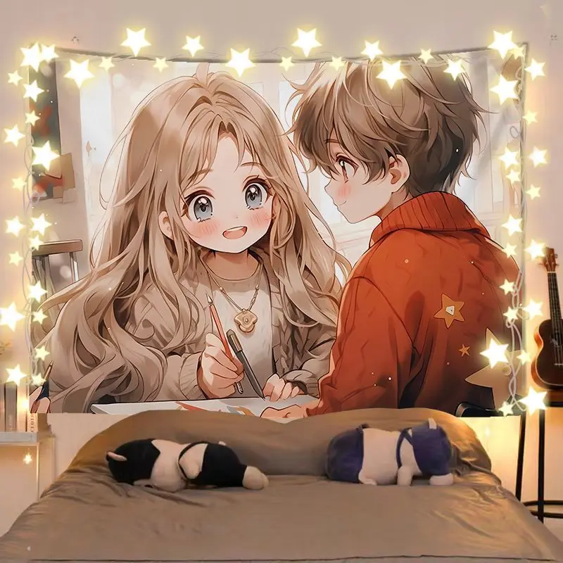 VIKAMA Japanese Sailor Suit Couple Tapestry, Cartoon Anime Wall Hanging for Bedroom Living Room Dorm Decor