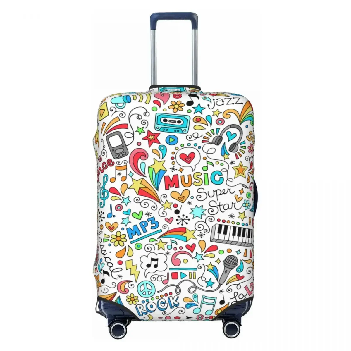 Music Festival Musical Note Travel Luggage Cover Washable Suitcase Cover Protector Fit 18-32 Inch