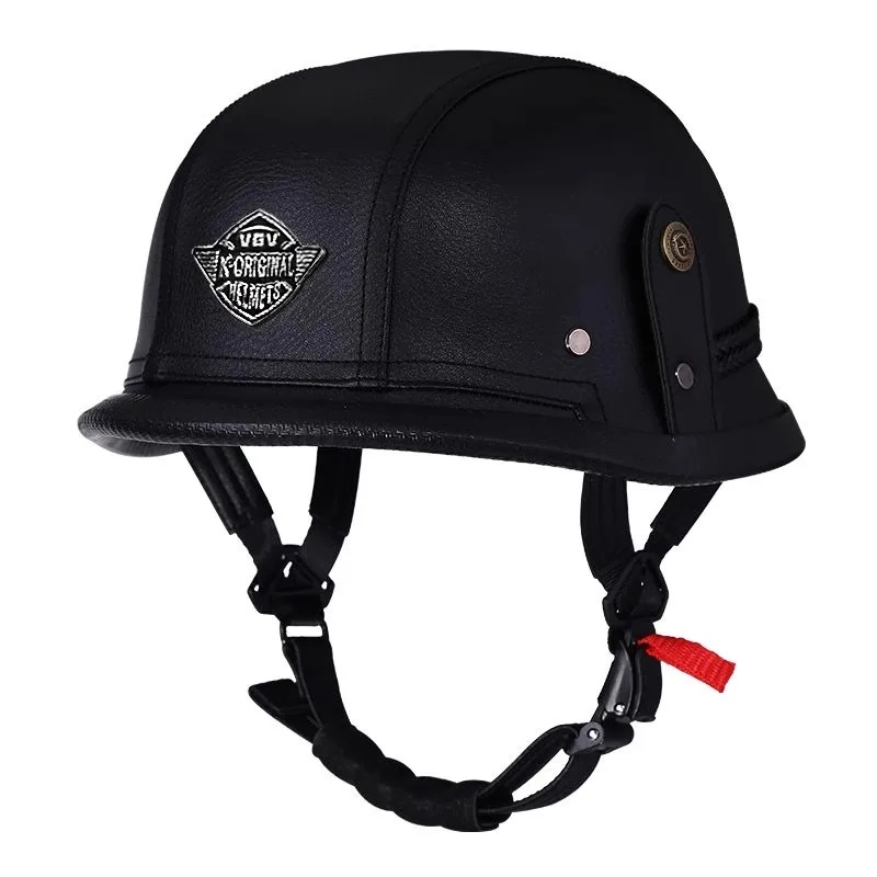 

Vintage Motorcycle Half Helmet Leather Style 3/4 German style Open Face Casual Riding Helmet for Men And Wome