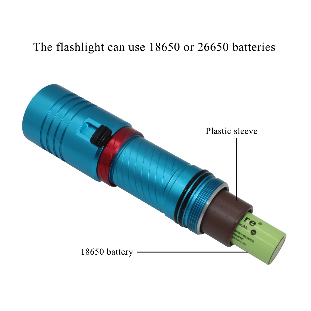 Imagem -04 - Mergulho 100m l2 Led Lanterna 18650 26650 à Prova Impermeável Água Subaquática Mergulho Tocha Lâmpada Stepless Escurecimento Acampamento Luz Amarela