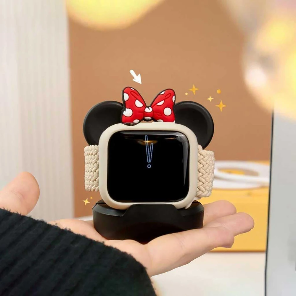 Silicone Charger Stand For Apple Watch Serie 8 7 6 5 SE For Iwatch Cartoon Cute Bow Tie Bear Charging Desktop Holder Accessories