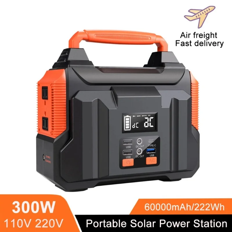 

300W Portable Power Station 222Wh solar generetor 60000mAh Pure Sine Wave AC Outlet Outdoor Emergency Mobile Power Bank Camping