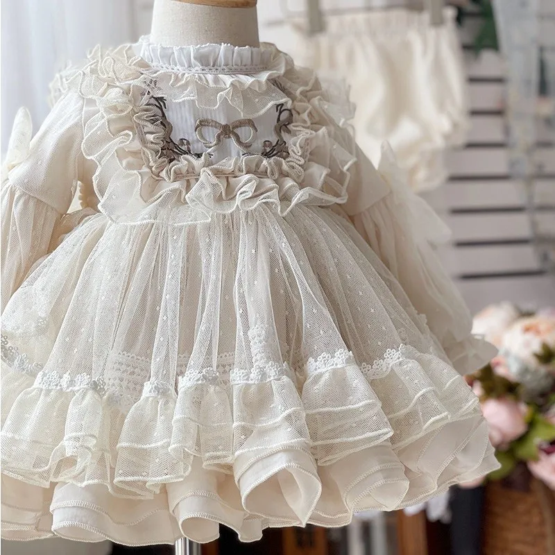 Baby Girl Princess Tutu Dress Long Sleeve Child Spanish Vintage Vestido Lolita Party Birthday Pageant Costume Baby Clothes 1-10Y