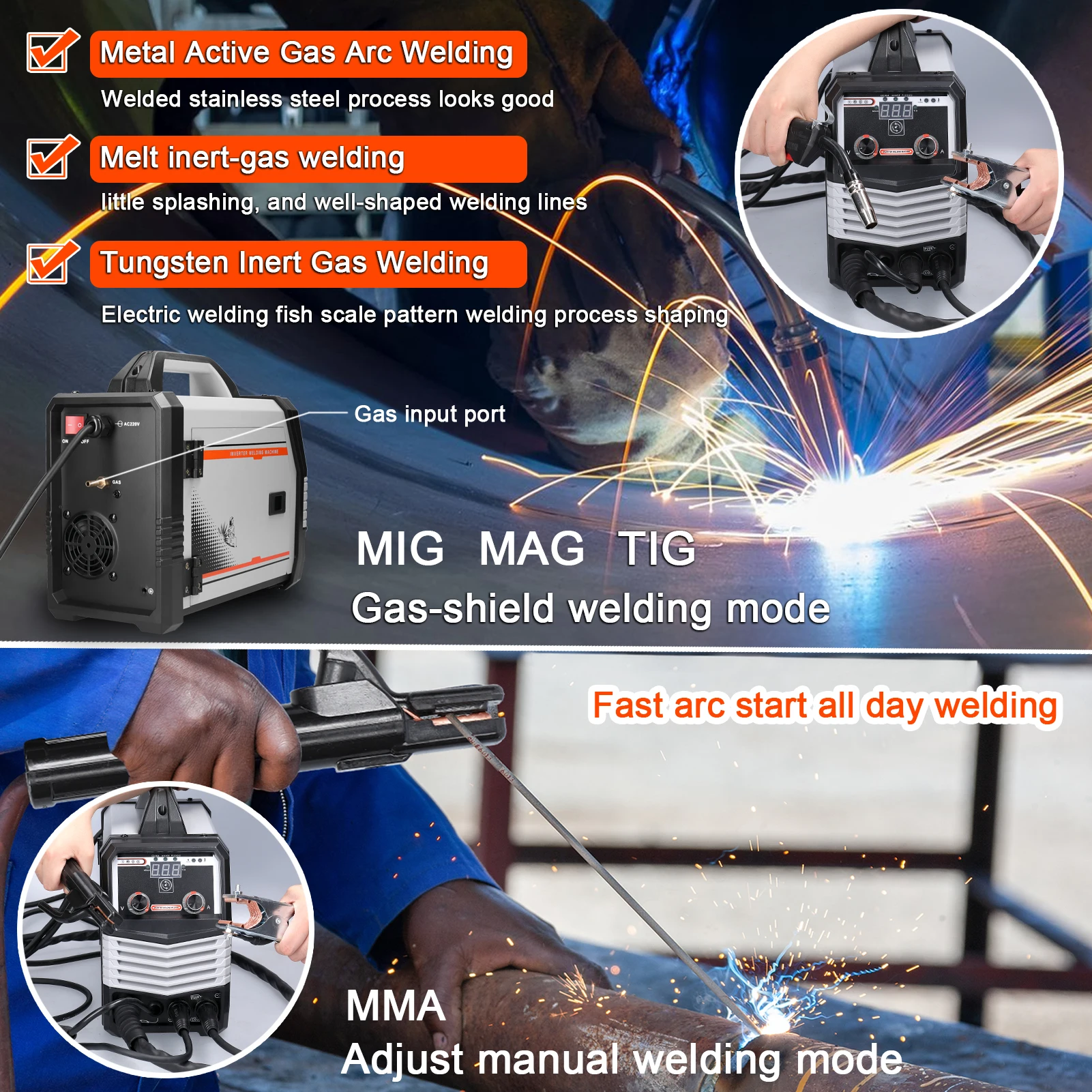 Multifunktion ale 4 in1 mig mma mag TIG-160C Inverter Schweißer Mehrzweck tragbare elektrische Schweiß maschine intelligente Schweißer