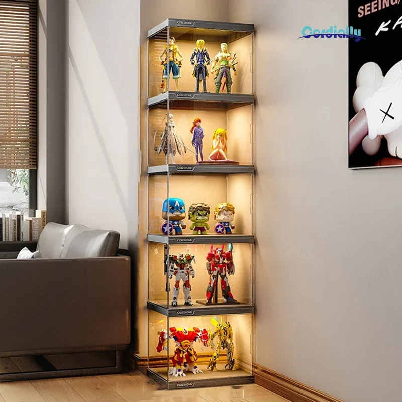 Dustproof Display Case for Collectible Figures Blind Box Toys Transparent Showcase Shelf with Lighting for Home Decoration