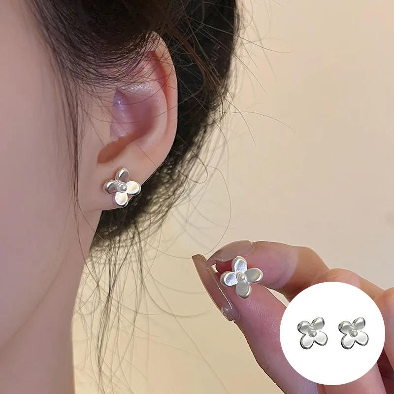 

100% 925 Sterling Silver Flower Earrings for Women Girl Stereoscopic Plant Simple Design Jewelry Birthday Gift Dropshipping