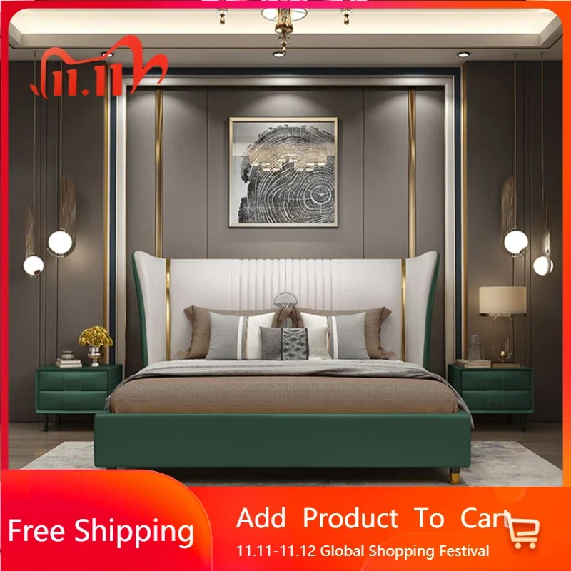 

Дизайнерская двуспальная кровать размера King Size, каркас дома, элегантная итальянская вилла, кожаная кровать, лофт, двойная служба ожидания, мебель для отеля Muebles