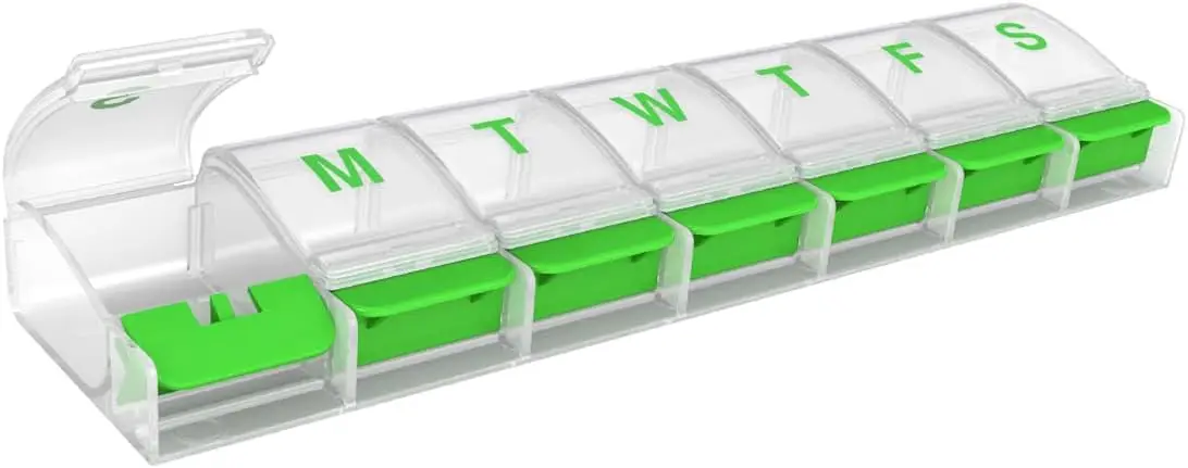 

Weekly AM PM Pill Organizer, 7 Day, Extra Large Medicine Case, Arthritis Friendly, Push Button, BPA Free