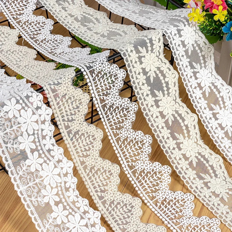 Cotton Embroidered Lace Trims, DIY Accessories, White, Beige, Floret Design, Lace to Sew Garment, Scrapbooking, 5yrd per Lot