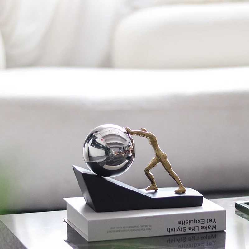Scandinavian Creative Sports Push Ball Character Resin Ornament Metal Home Living Room Decoration Crafts