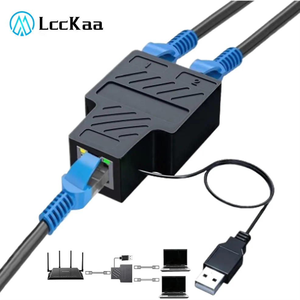 RJ45 Splitter 1 to 2 Ethernet Adapter 100Mbps RJ45 Connector Coupler Internet Network Cable Extender for PC Laptop TV Box Router