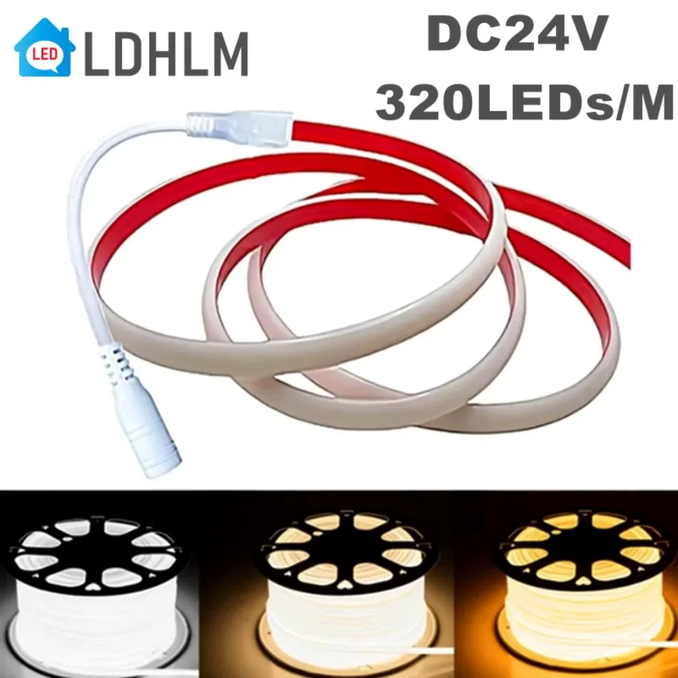 

COB LED Strip Light CRI90 Flexible LED Tape 320LEDs/M IP68 Waterproof Silicone Tube DC24V High Density Liner LED Strip Lamp