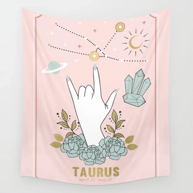 Sun and Moon Tarot Tapestry Constellation  Pink   Wall Hanging Astrology Divination Beach Mat  Decor