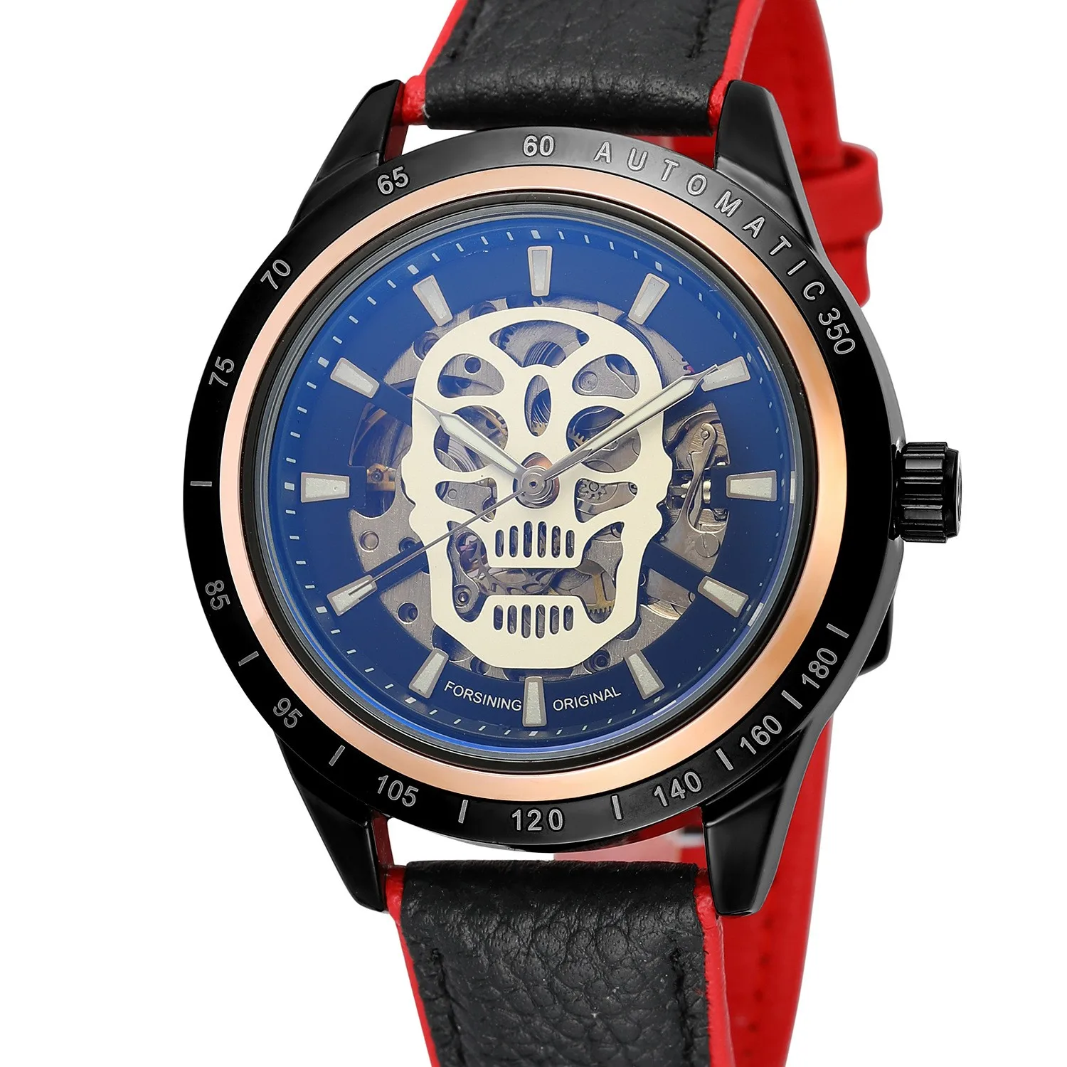 Fashion Forsining Top Brand Men's Casual Night Glow Skull Hollow Out Skeleton Leather Mechanical Automatic Waterproof Watches