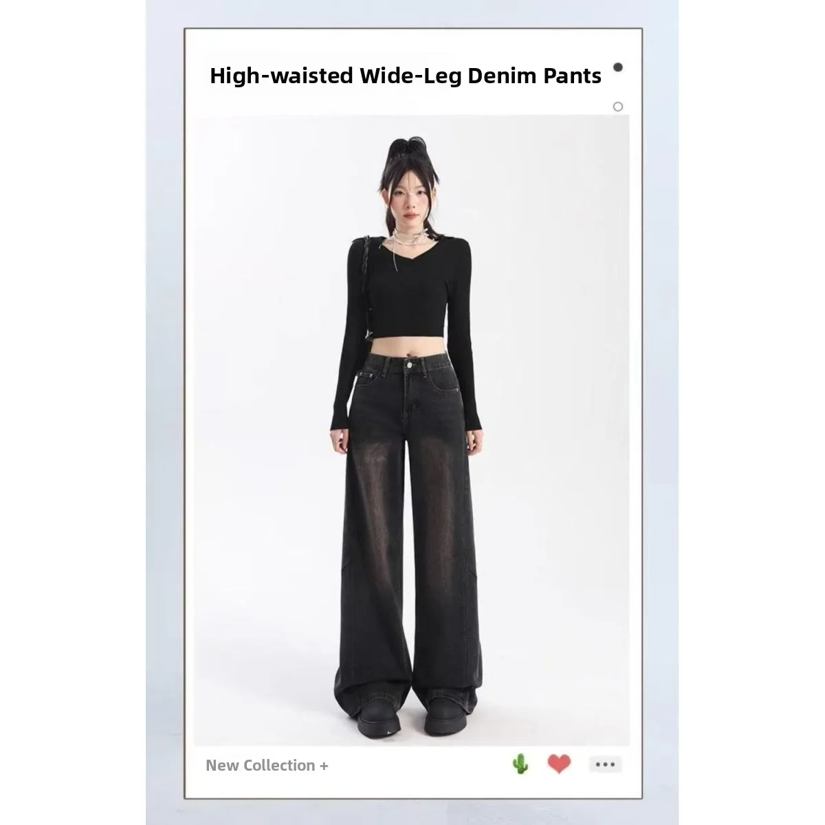 

Unique Design Wide Leg Denim Jeans Women's Embroidered Hip Concealing Loose Straight Cut Trousers Autumn New Style Black Grey