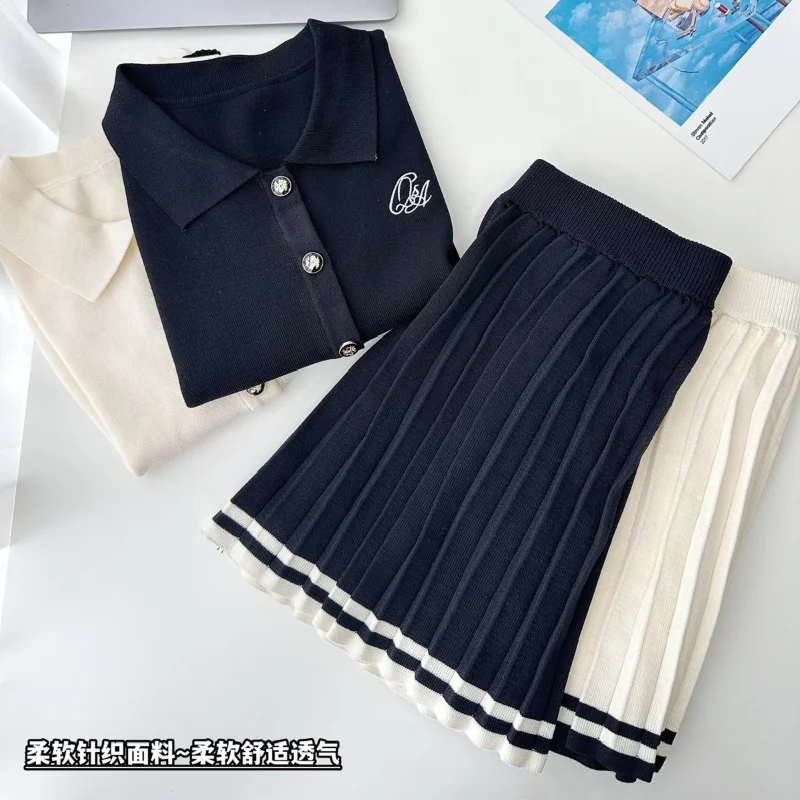 Imagem -06 - Conjunto de Malha com Pescoço Polo Feminino Blusa de Botão Estilo Academia Saia Curta Plissada de Cintura Alta Conjunto de Peças Moda Verão Novo