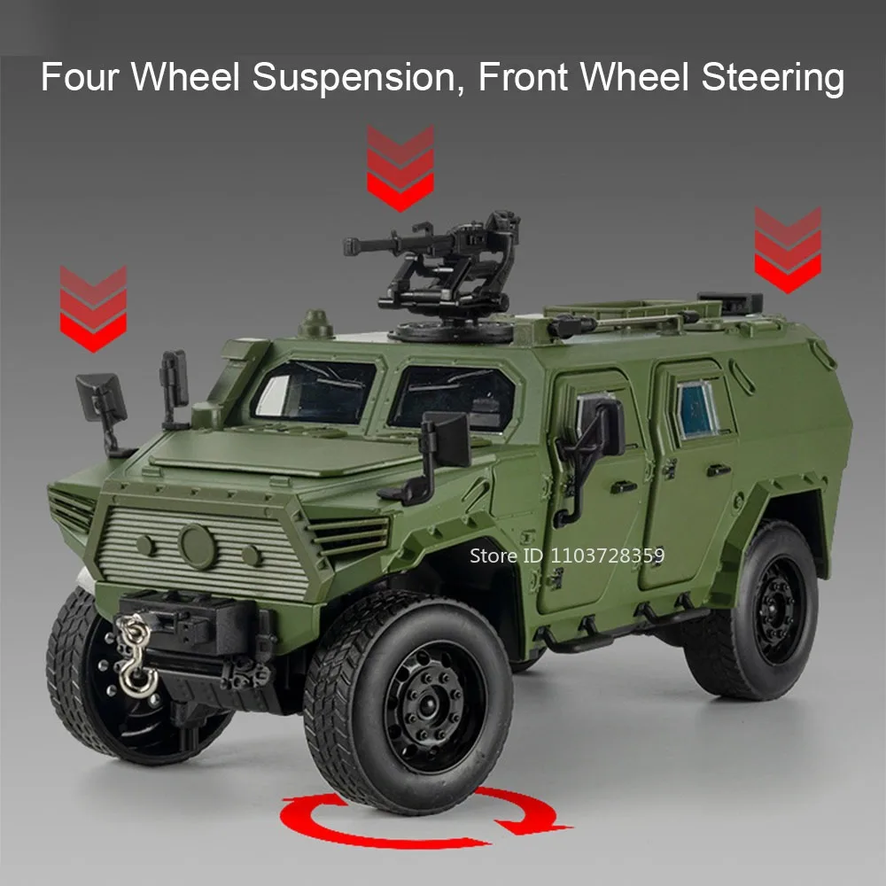 1:20 DongFengMengShi نماذج لعبة سيارة مدرعة معدنية دييكاست على الطرق الوعرة المركبات الأبواب مفتوحة التراجع ضوء الصوت لهدايا الأولاد