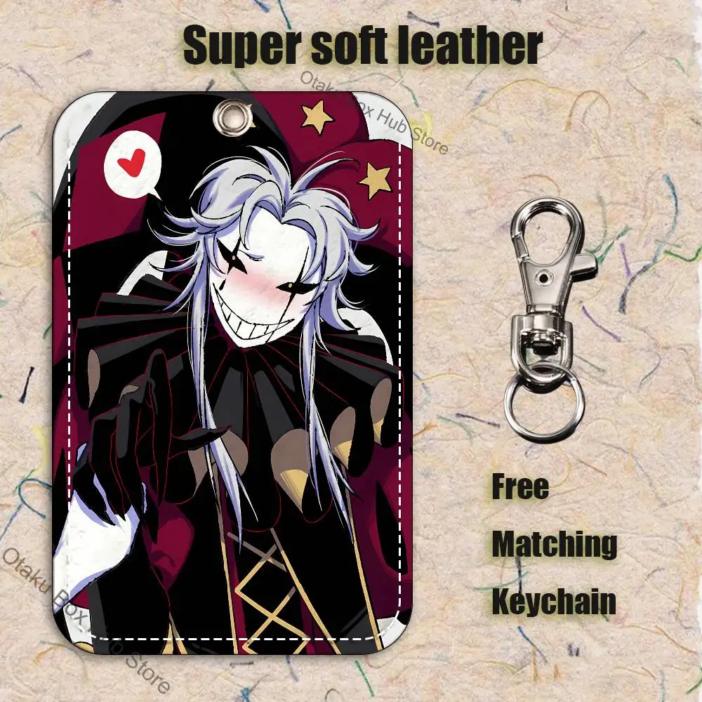 F-Freak P-Pierrots Circus Pattern 1Pc PU Leather Card Holder Keychain Key Ring Door Lock Access Tags ID Card Case Keychain Card