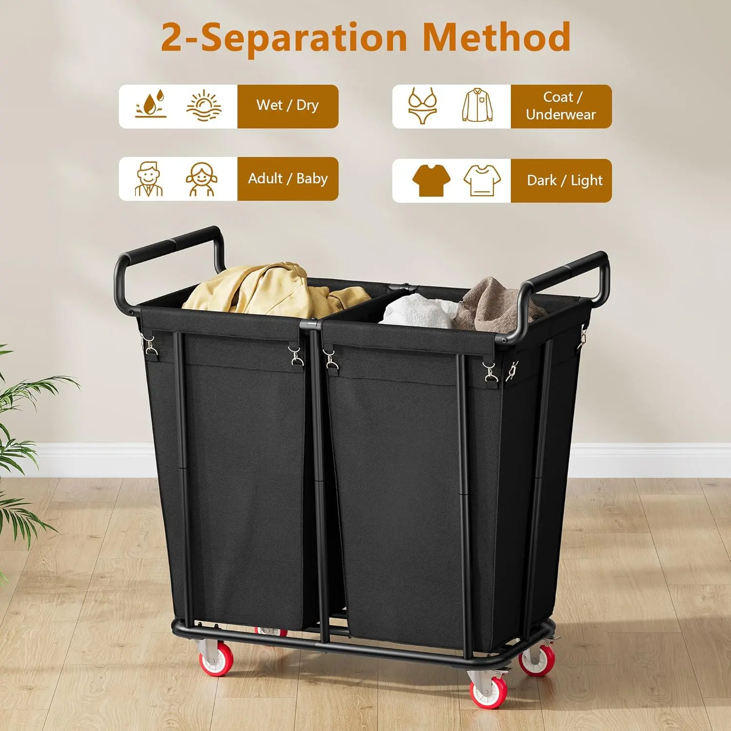 Laundry Hamper with Wheels 360L Large Rolling Laundry Sorter Cart for Clothes Storage Heavy Duty Laundry Basket with Lockable Wh