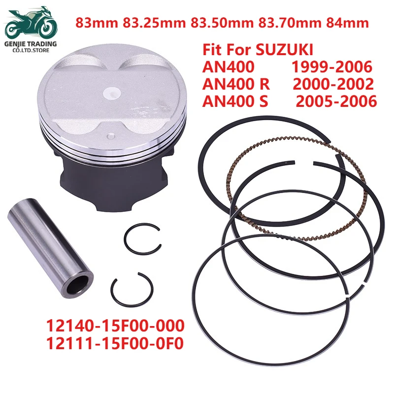 83mm 83.25mm 83.50mm 83.70mm 84mm STD +25 +50 +75 +100 Pin 20mm Piston Rings For SUZUKI AN400 Burgma/n 99-06 AN400R AN400S
