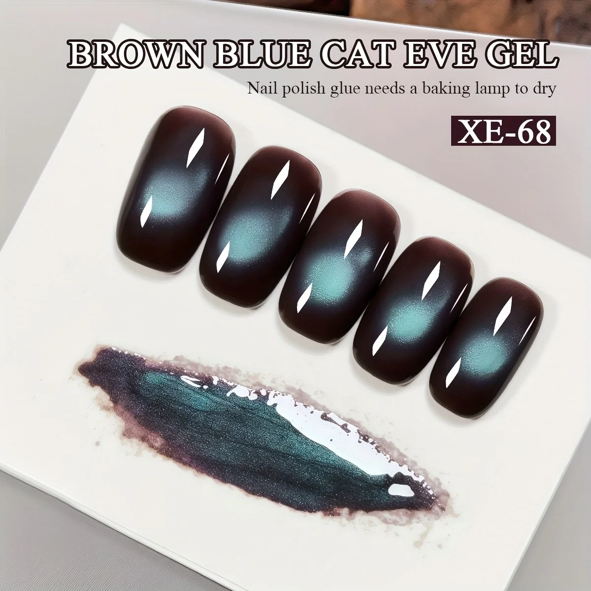 Braun-blaues Katzenauge XE-68 Puderflasche, superglänzendes, glänzendes Nagelgel. Modisches LED-Nagelgel ist fest und schadet den Nägel nicht