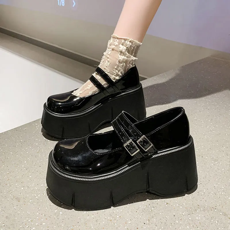 

Черные женские туфли Мэри Джейн на толстой подошве с круглым носком, осенняя коллекция 2025, новые, в ретро-британском стиле, кожаные, на платформе