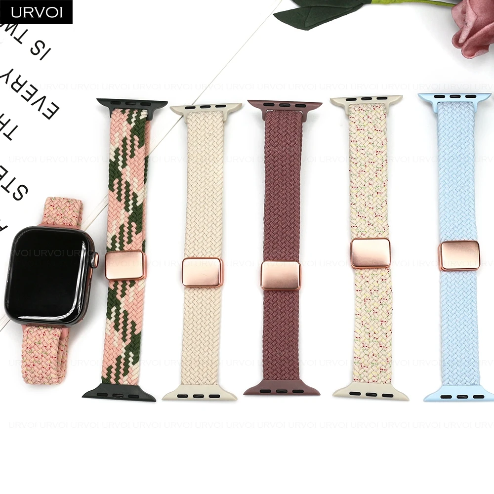 URVOI Slim Band for Apple Watch Series 10 9 8 7 6 Braided strap Magnet fold buckle for iWatch Pride edition elastic wristband