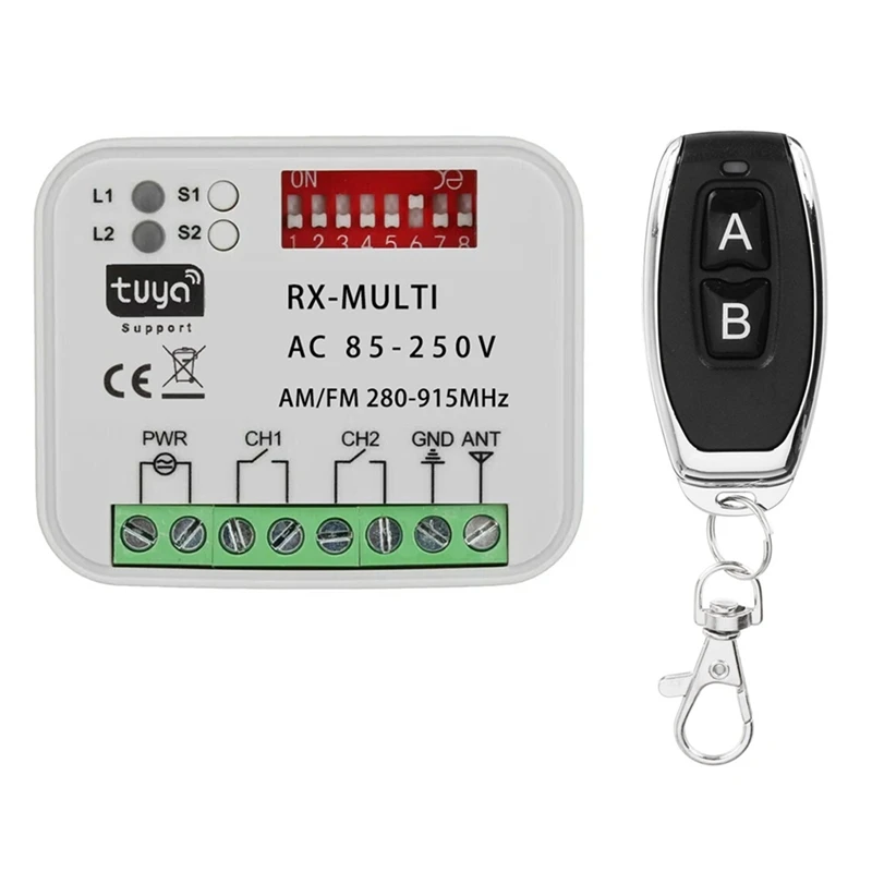 Tuya WiFi Garage Door Switch 280-915MHz Multi-Frequency Control Receiver AC 85-250V Universal with 433mhz Remote-A12I