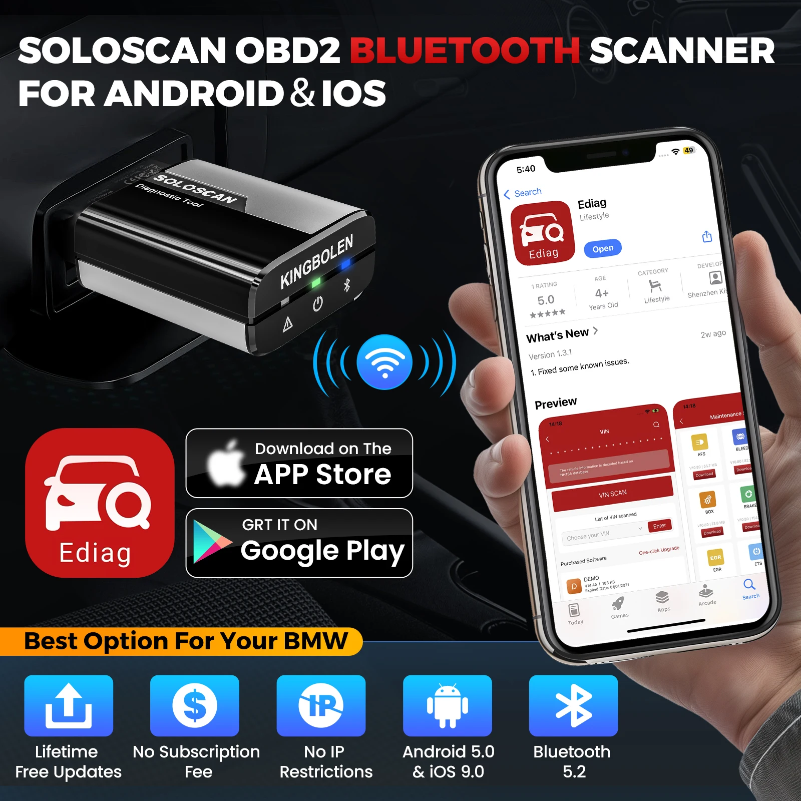 [Für BMW & Rolls-Royce] KINGBOLEN Soloscan – Diagnosegerät für alle Systeme deutscher Fahrzeuge, Steuergerät-Codierung & bidirektionale Tests (für iOS & Android)