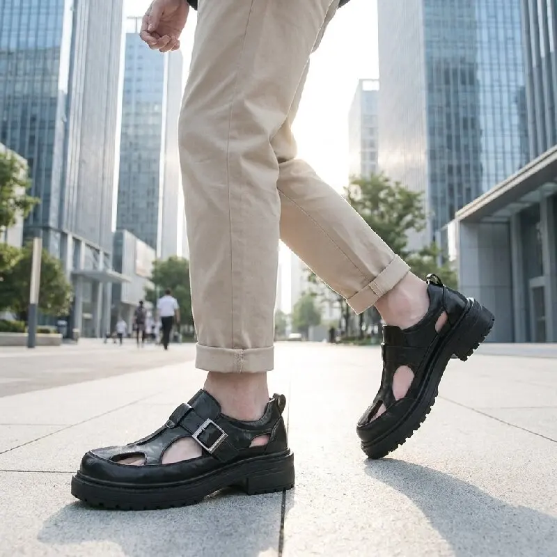 

Summer Men Thick-soled Sandals Black-brown Color Men Casual Comfortable Breathable Buckle Open Sandals Sizes 38-46 Men Sandals