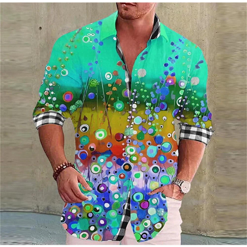 Camisa de manga larga para hombre, top con estampado 3D de patrón de plantas multicolor, ropa informal unisex a la moda para primavera y otoño, 2024