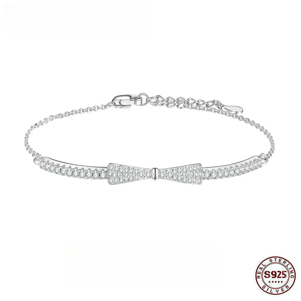 Moissanite GRA D VVS1 Micro Pave Bow Bracelet 925 Sterling Silver Engagement Daily Luxury Party Gift Fine Jewelry For Women